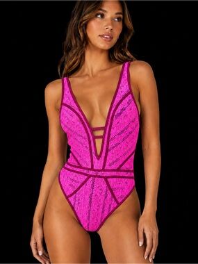 Becca by Rebecca Virtue Hot Pink Lace One-Piece Swimsuit